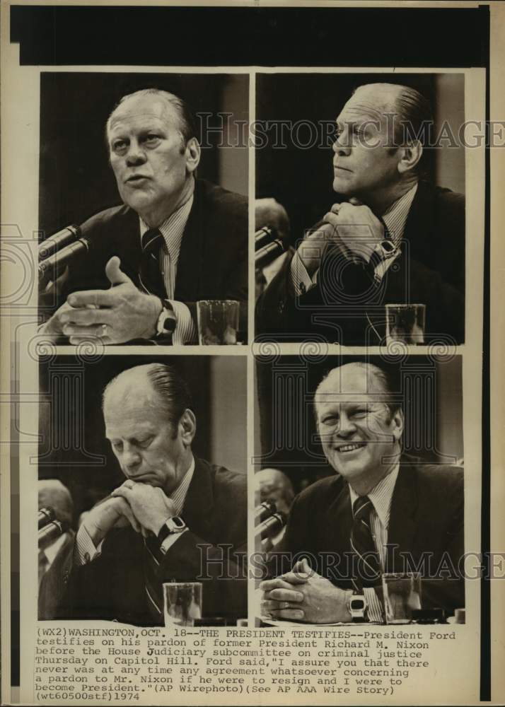 1974 Press Photo President Ford Talks About Pardoning Former President Nixon- Historic Images