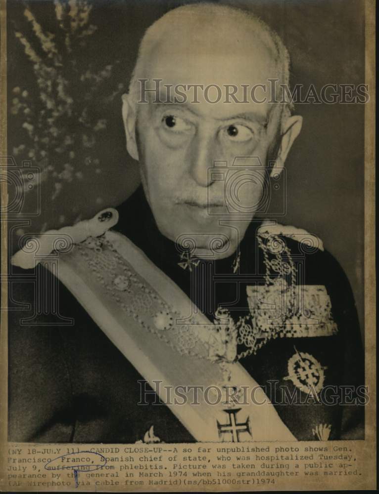 1974 Press Photo General Francisco Franco, Spanish Chief of State at Wedding- Historic Images