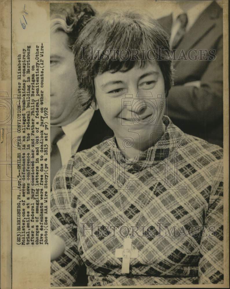 1972 Press Photo Sister Elizabeth McAlister at news conference, Pennsylvania- Historic Images