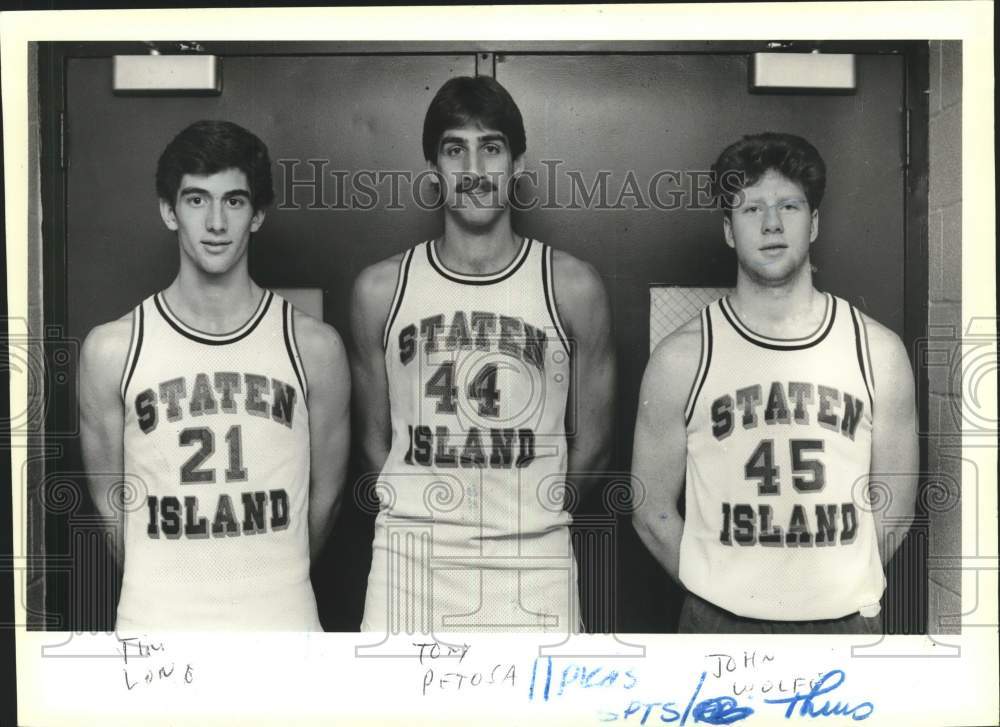Press Photo College of Staten Island Basketball's J. Long, T. Petosa, & J. Wolfe- Historic Images
