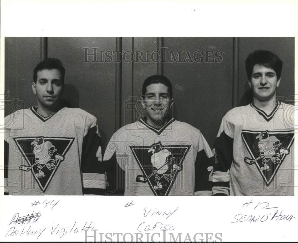 Press Photo Wagner College Hockey Players A. Vigilotti, V. Cafiso and S. O&#39;Hara- Historic Images