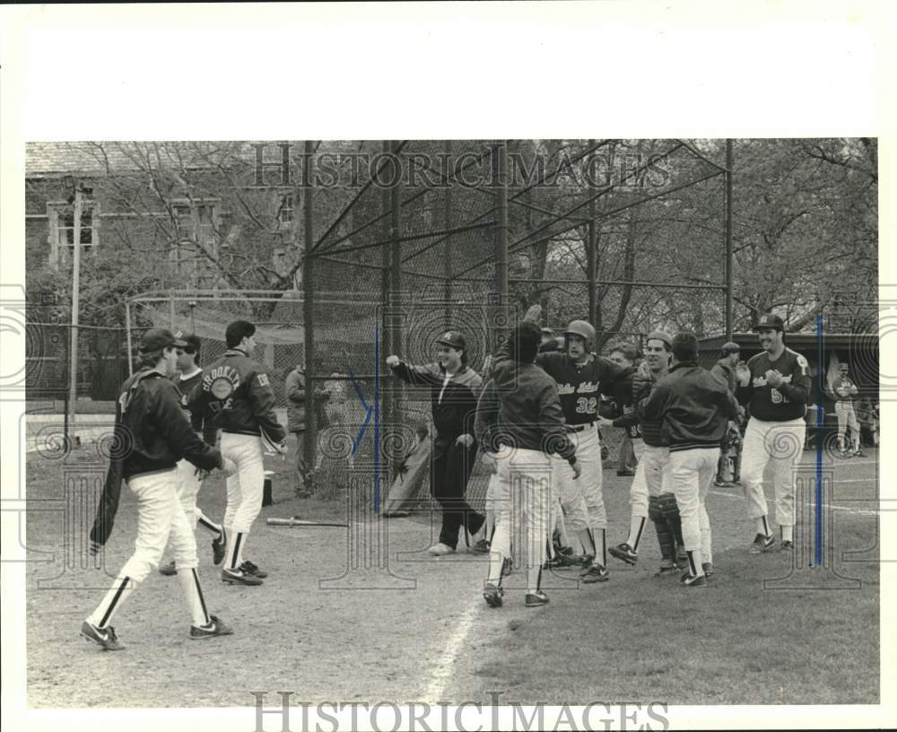 1987 Press Photo College of Staten Island Baseball Team Celebrates After Win- Historic Images