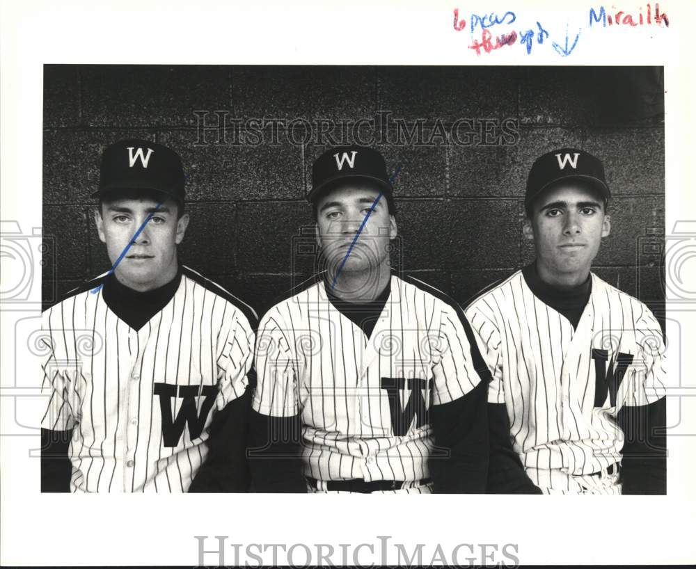 Press Photo Wagner Baseball&#39;s Daniel Ford, Bill Curatolo &amp; Charlie Mirallh- Historic Images