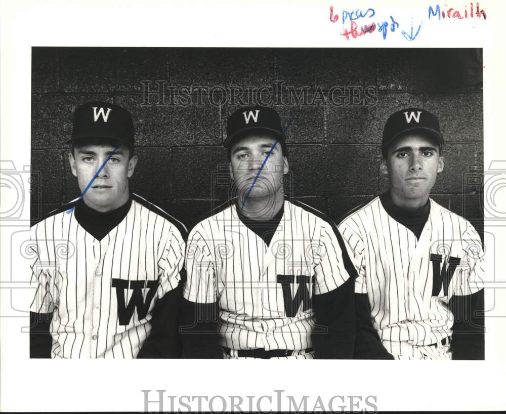 Press Photo Wagner Baseball's Daniel Ford, Bill Curatolo & Charlie Mirallh- Historic Images