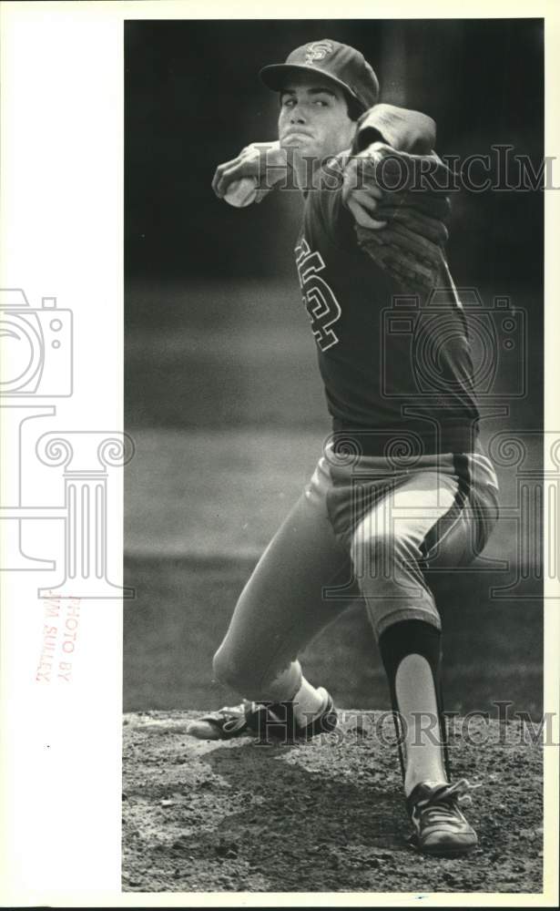 Press Photo St. Francis College Baseball's Pitcher Joe DiMattina Winds Up Ball- Historic Images