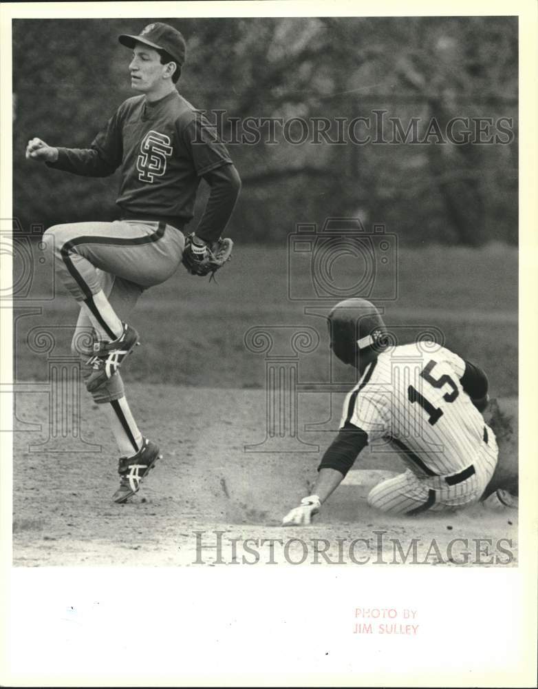 Press Photo St. Francis College Baseball&#39;s Shortstop Hops Over Wagner&#39;s Slide- Historic Images