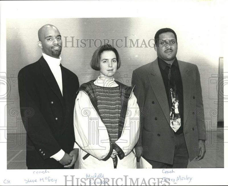 Load image into Gallery viewer, Press Photo Michelle Erwood with Coach Steve McGoy and Coach Jerry Mosley
