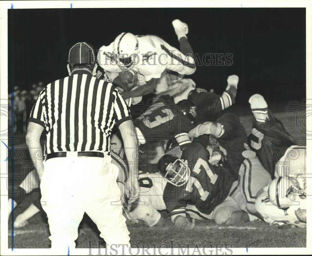 Press Photo Wagner College Football Players Pile Up - sia27285- Historic Images
