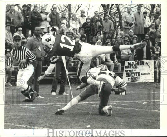 Press Photo Wagner College football player up-ended by opposing player- Historic Images