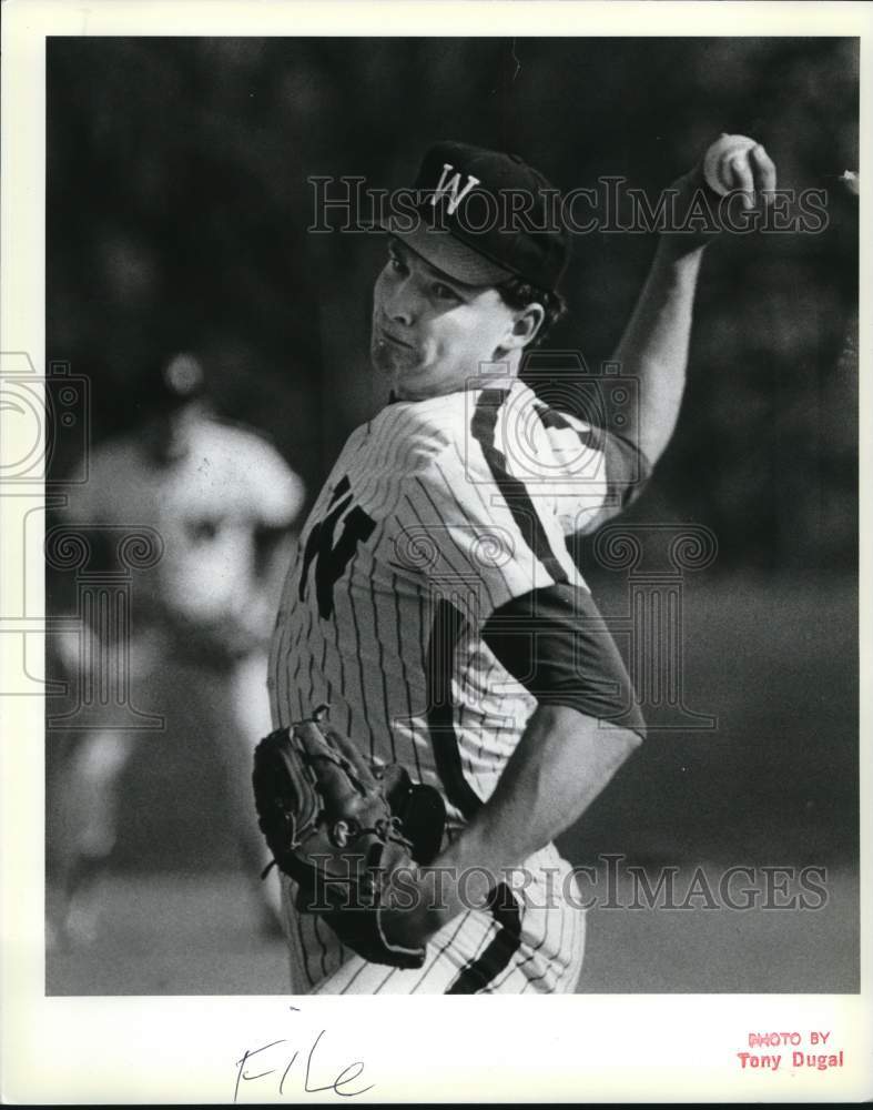 1985 Press Photo Wagner Baseball&#39;s pitcher throwing the baseball - sia27410- Historic Images