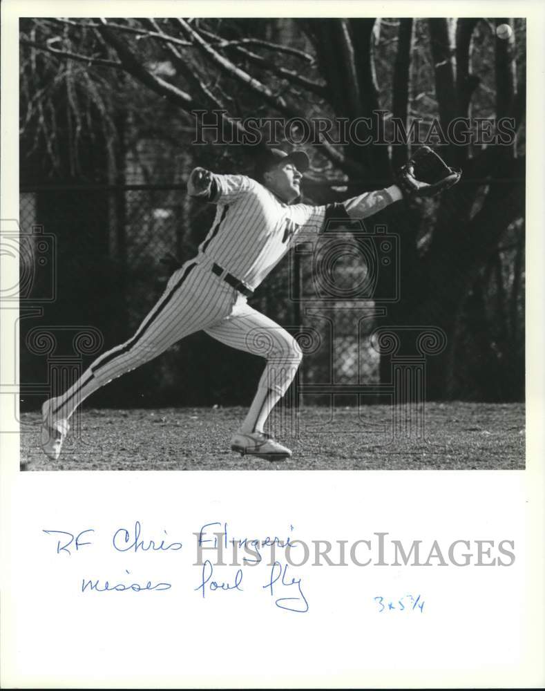 Press Photo Wagner Baseball Right Fielder Chris Filingeri chasing a foul ball- Historic Images