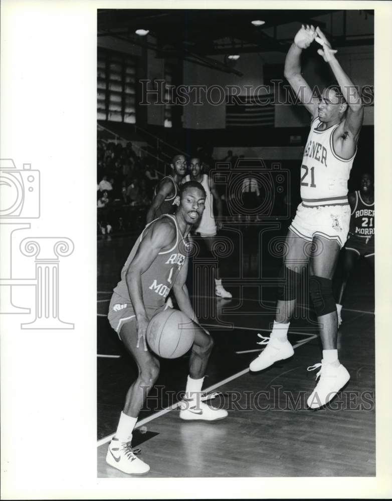 1987 Press Photo Wagner College Basketball Game Action Vs Robert Morris College- Historic Images