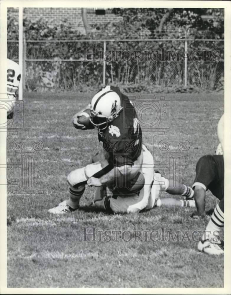 Press Photo Wagner Football Player at Game- Historic Images
