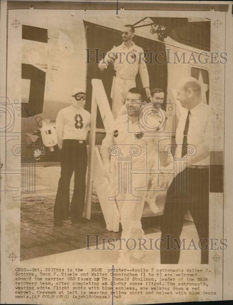 1968 Press Photo NASA Astronauts of Apollo 7 on the USS Essex Carrier Ship- Historic Images