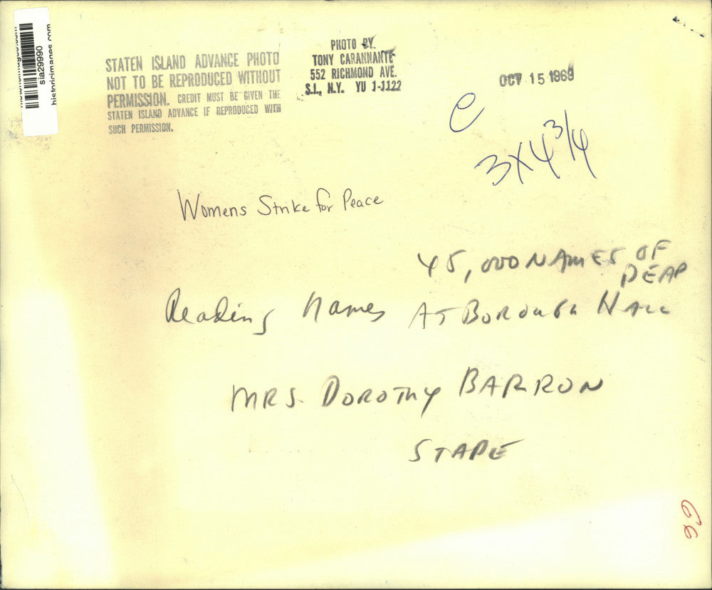 1969 Press Photo Mrs. Dorothy Barron Stape at Women's Strike For Peace