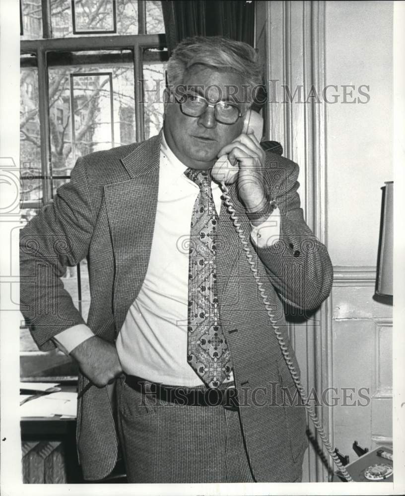 1974 Press Photo Thomas Roche of Eltingville on Phone in City Hall - sia30560- Historic Images