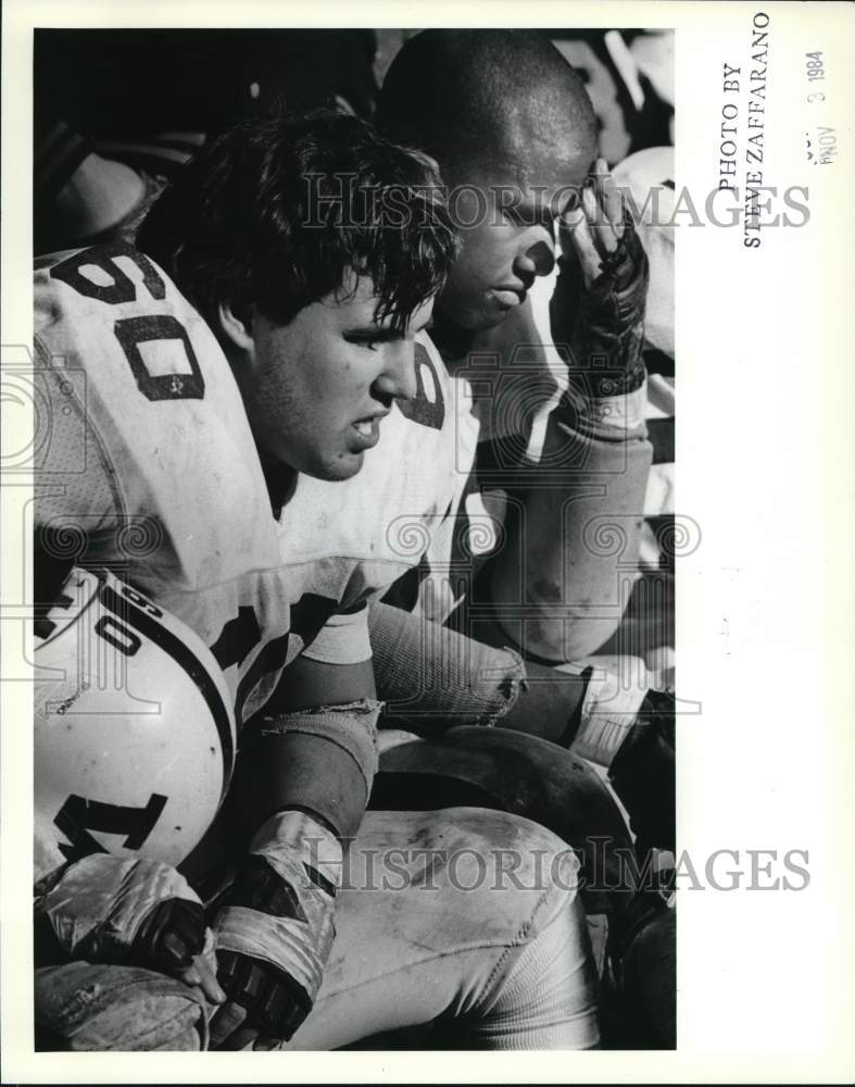 1984 Press Photo Wagner College Football Players Sitting on Bench - sia31776- Historic Images