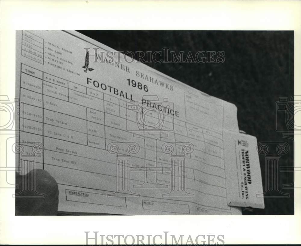 1986 Press Photo Wagner College Football Practice Schedule- Historic Images