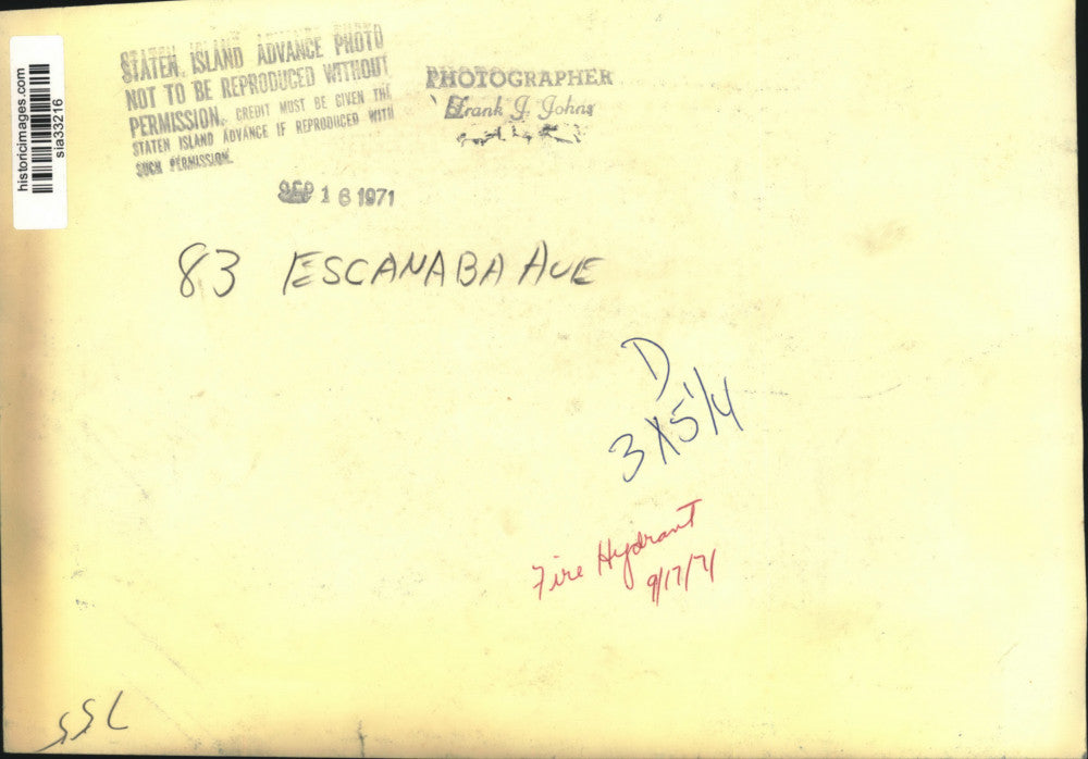 1971 Press Photo Fire Hydrant in Front of 83 Escanaba Avenue - sia33216