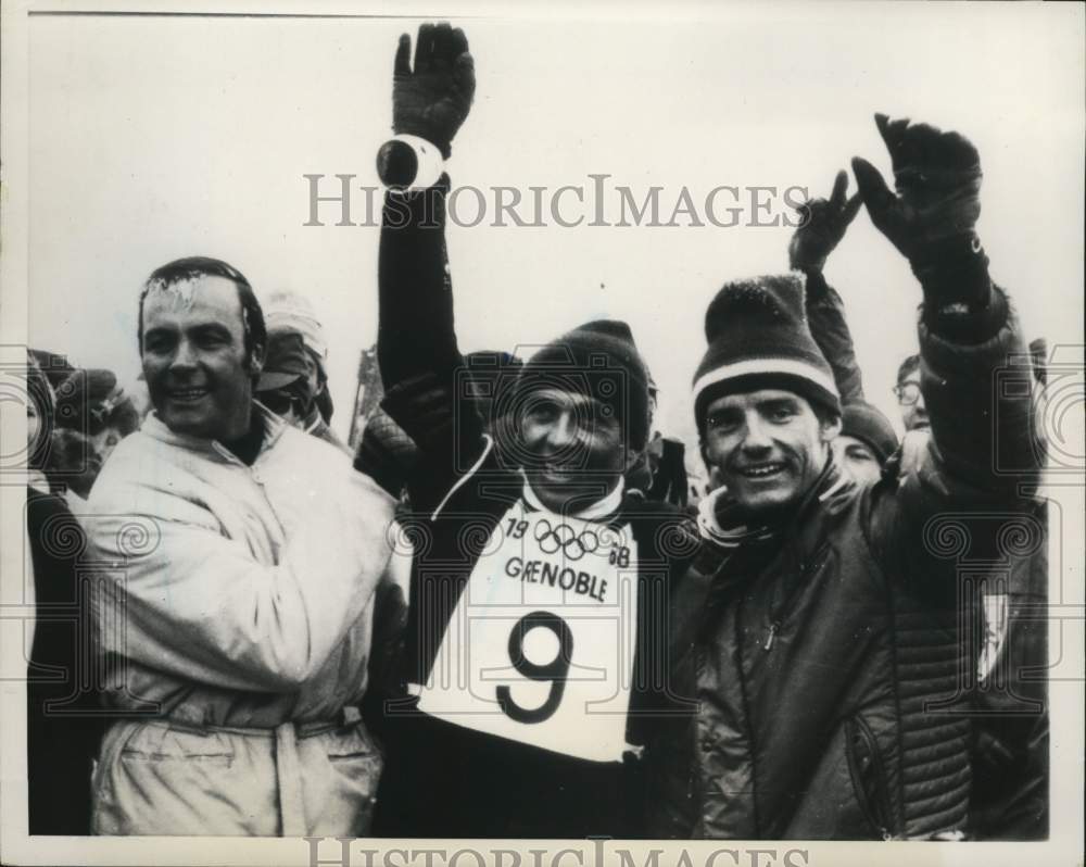 1968 Press Photo Skier Jean-Claude Killy Waves After Winning Olympic Slalom- Historic Images