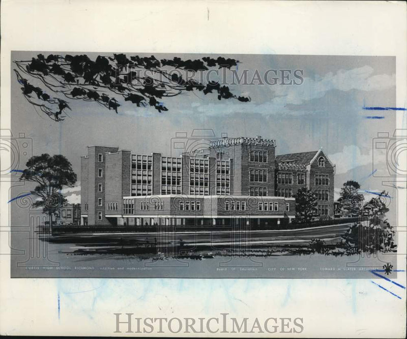 Load image into Gallery viewer, 1961 Press Photo Illustration of Curtis High School in Richmond, New York
