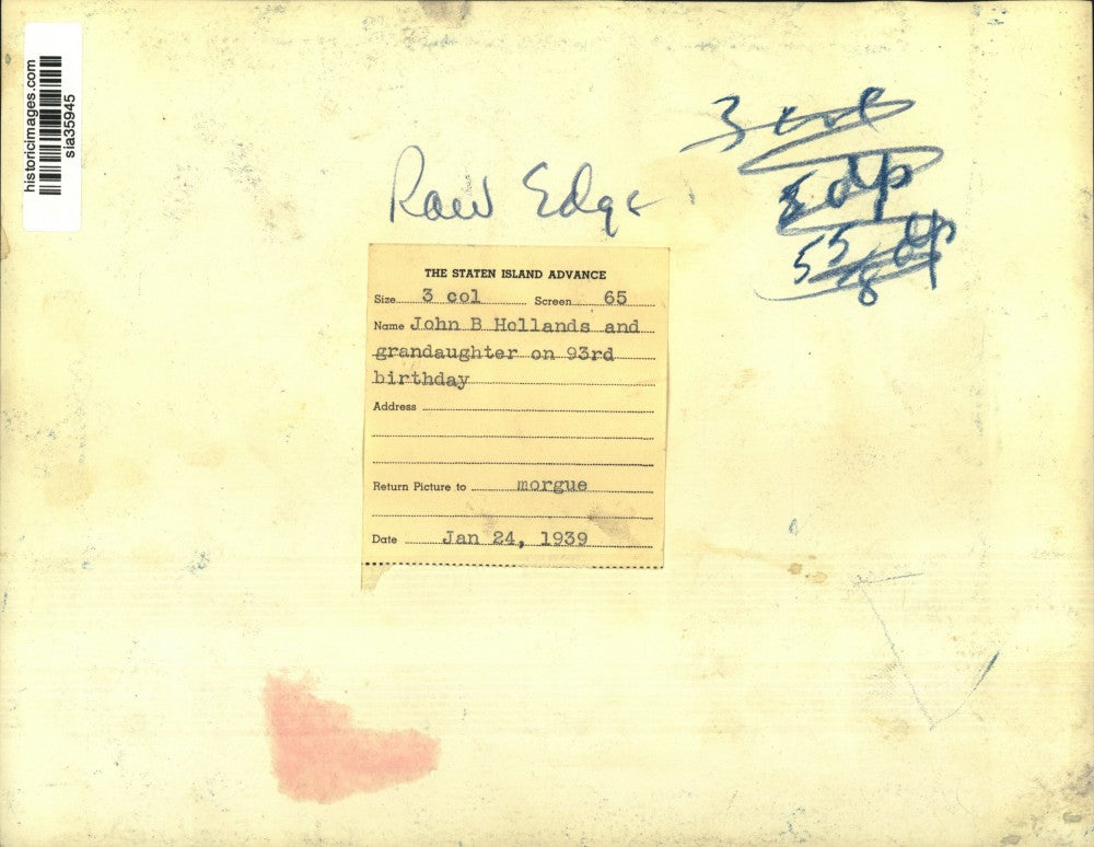 1939 Press Photo John B. Hollands at Birthday Party with Granddaughter