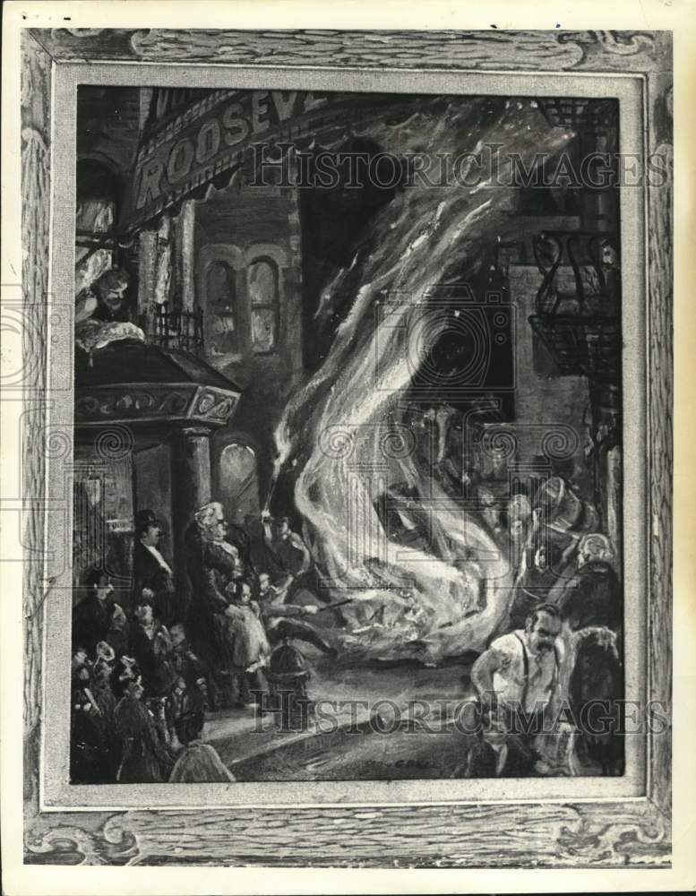 Load image into Gallery viewer, 1971 Press Photo "Election Night Bonfire" Painting from New York Exhibit
