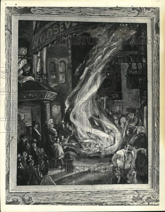 1971 Press Photo "Election Night Bonfire" Painting from New York Exhibit