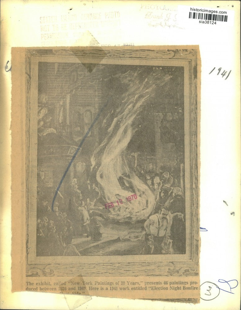 1971 Press Photo "Election Night Bonfire" Painting from New York Exhibit