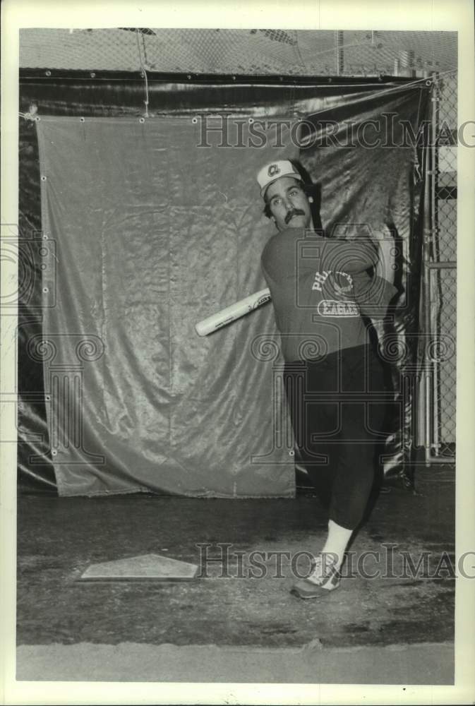 Press Photo Stefenski takes a cut in a baseball batting cage - sis00550- Historic Images