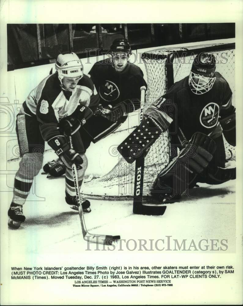 1983 Press Photo New York Islanders hockey goalie Billy Smith in action- Historic Images