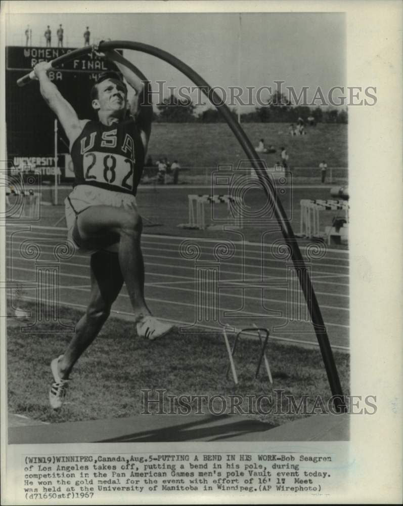 1967 Press Photo Pole vaulter Bob Seagren at Pan American Games in Winnipeg- Historic Images