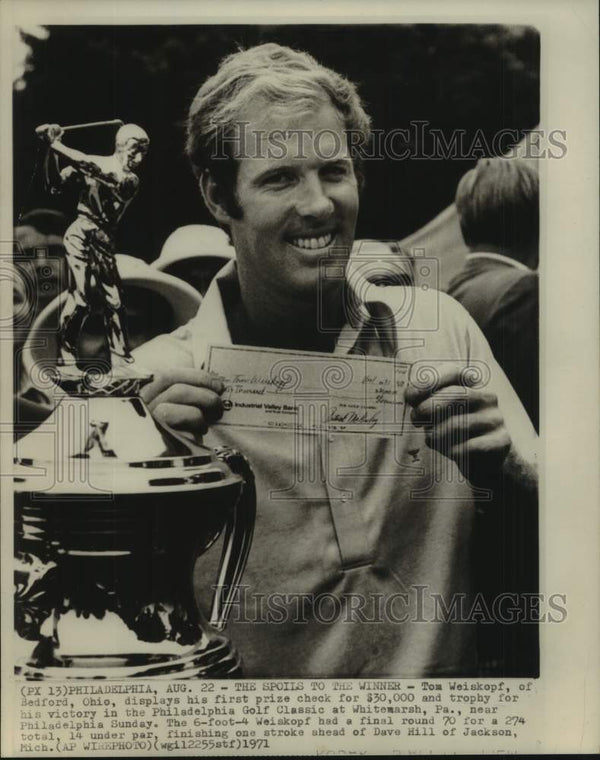 1971 Press Photo Golfer Tom Weiskopf after winning the Philadelphia ...