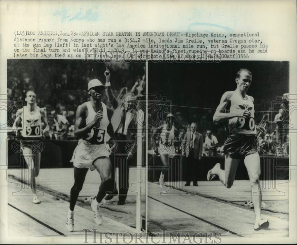 1966 Press Photo Distance runners Kipchoge Keino and Jim Grelle in Los Angeles- Historic Images