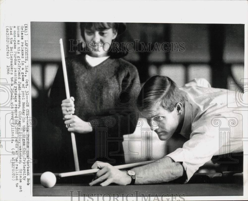 1966 Press Photo Purdue Football Quarterback Bob Griese Playing Pool on Campus- Historic Images