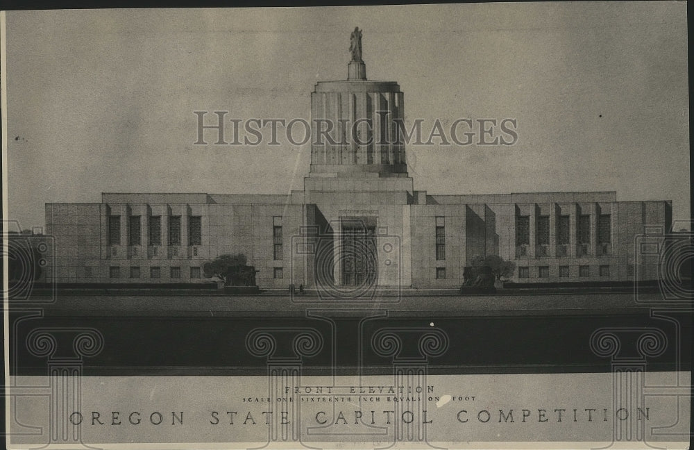 1936 Press Photo Goodhugh Livingston&#39;s design for Oregon&#39;s proposed statehouse- Historic Images