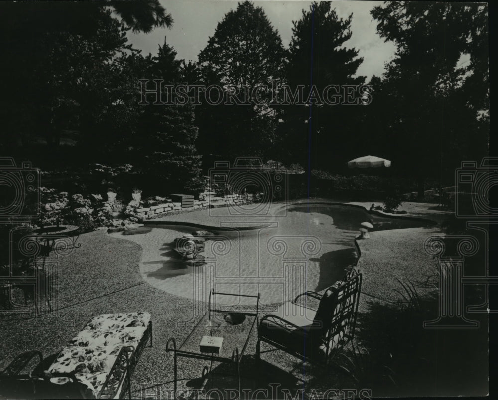 1963 Press Photo Backyard pool, surrounded by trees - spb05256- Historic Images