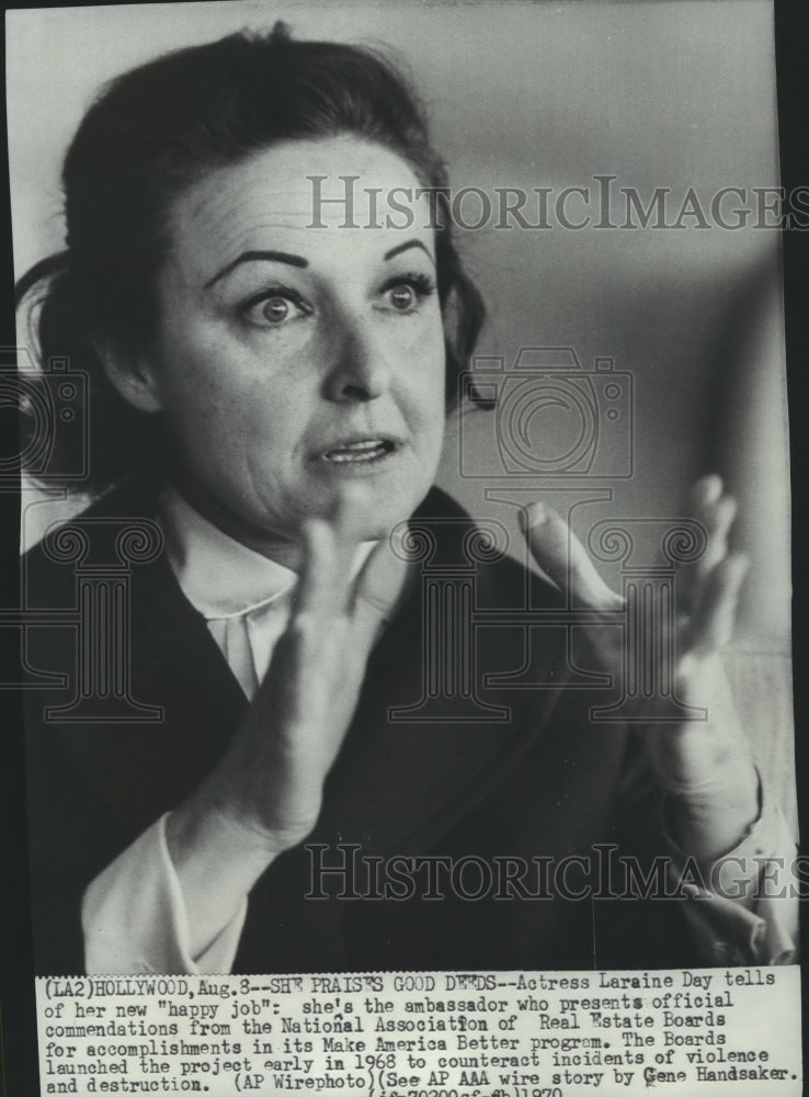 1970 Press Photo Actress Laraine Day talks about Make American Better program- Historic Images