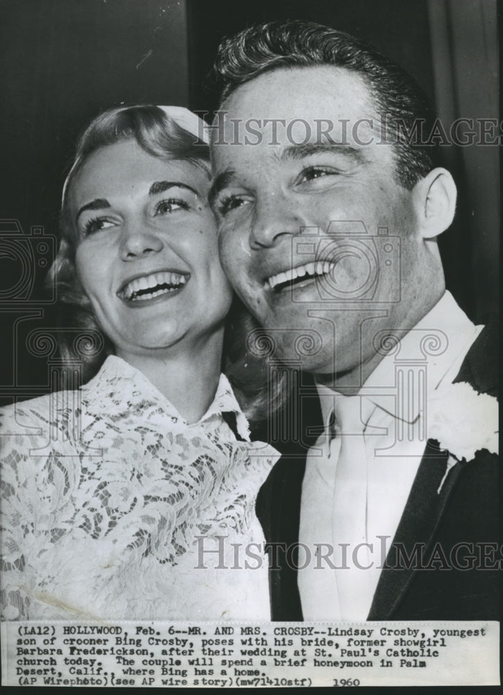 1960 Press Photo Lindsay Crosby poses with wife Barbara Frederickson - spp32562- Historic Images