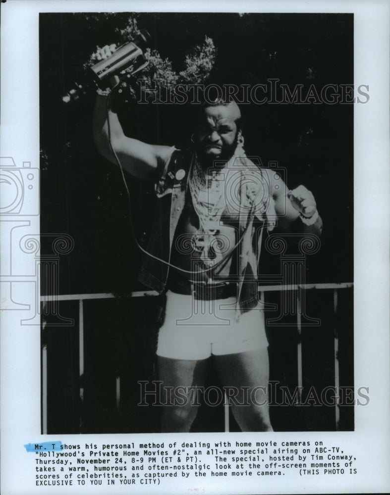 1984 Press Photo Mr. T&#39;s home video camera, &quot;Hollywood&#39;s Private Home Movie #2&quot;- Historic Images
