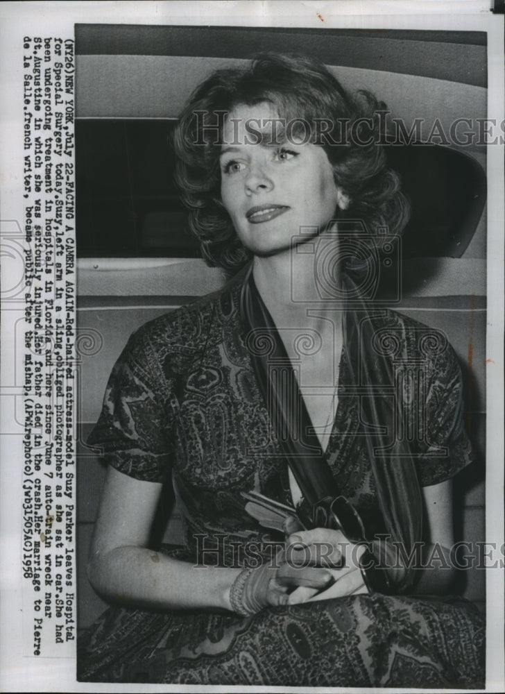 1958 Press Photo Actress, Suzy Parker at New York Hospital for a surgery- Historic Images