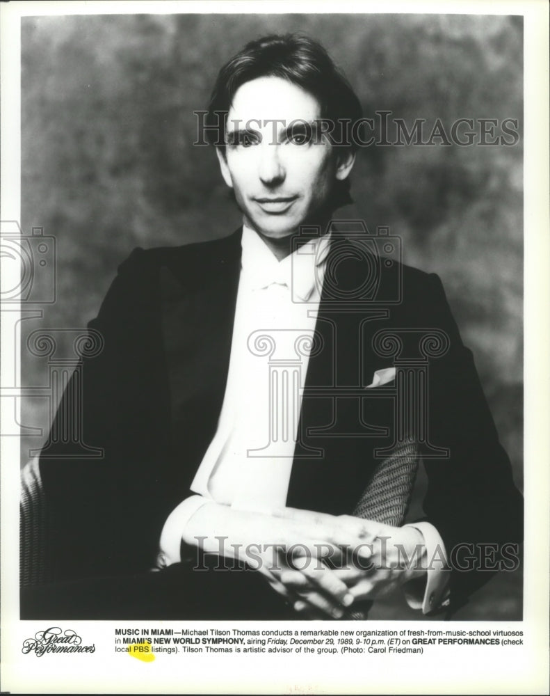 1990 Press Photo Michael Tilson Thomas conducts in Miami&#39;s New World Symphony- Historic Images