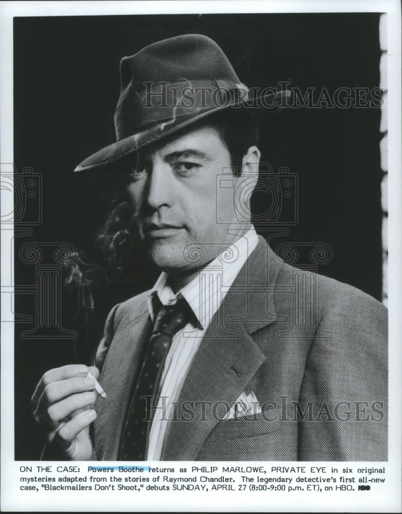 1986 Press Photo Powers Boothe returns as &quot;Philip Marlowe, Private Eye&quot; on HBO- Historic Images