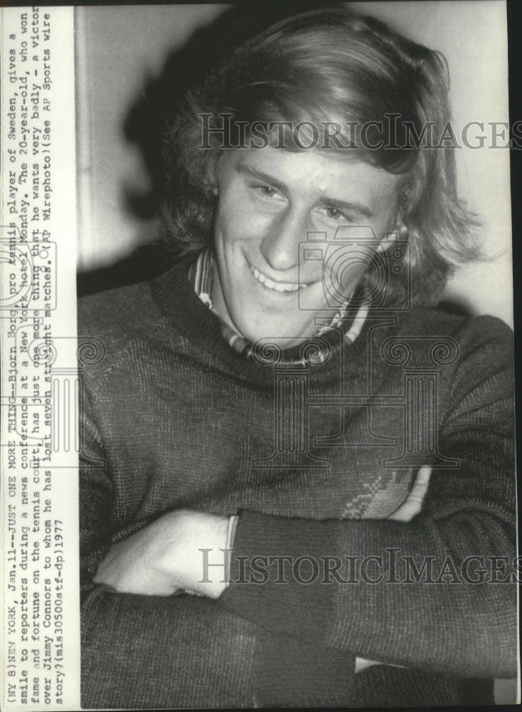 1977 Press Photo Pro tennis star Bjorn Borg from Sweden - sps00322- Historic Images