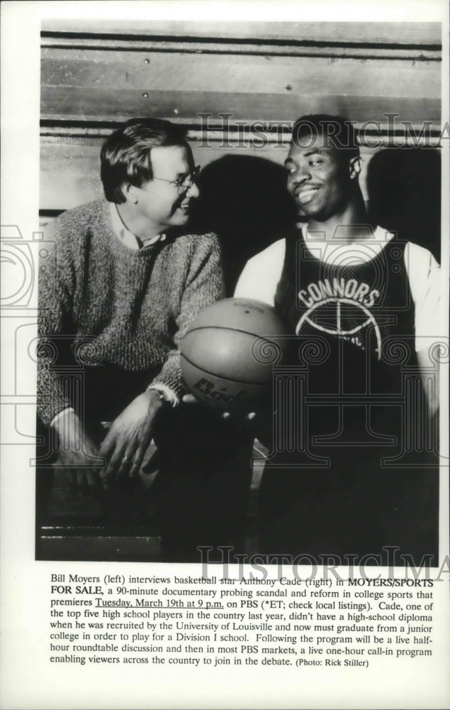 1991 Press Photo Basketball star Anthony Case interviewed by Bill Moyers (left)- Historic Images