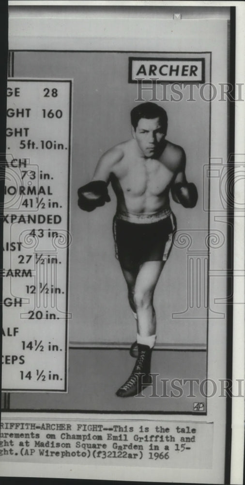 1966 Press Photo Boxer Joey Archer prepares to fight Champion Emil Griffith- Historic Images