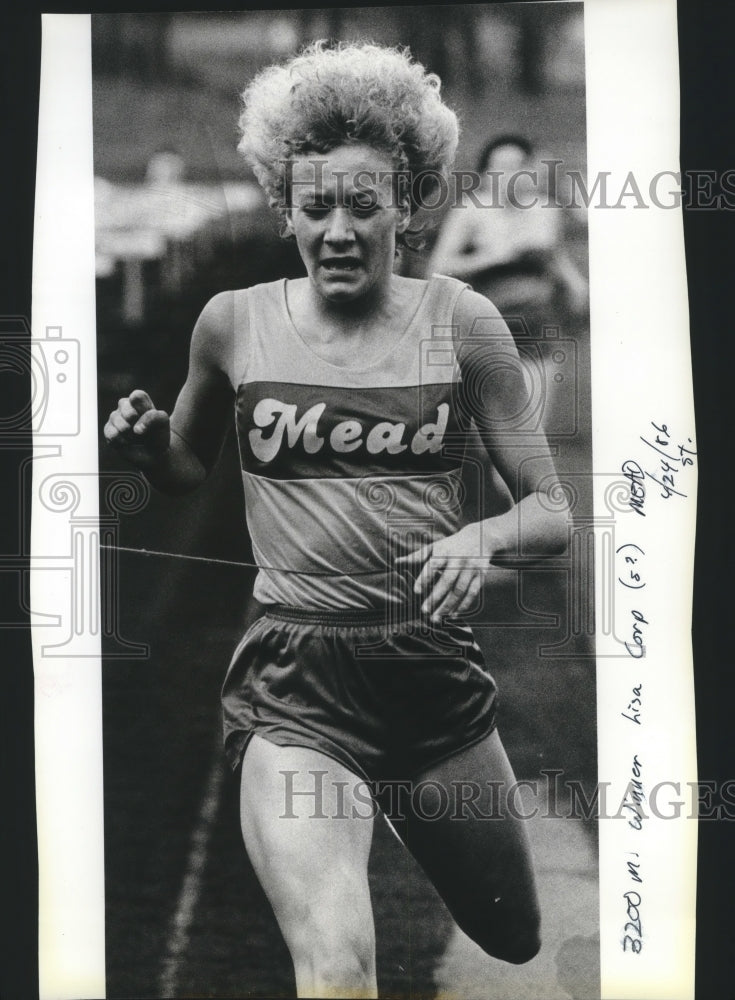 1986 Press Photo Track star Lisa Corp competes for Mead - sps01049- Historic Images