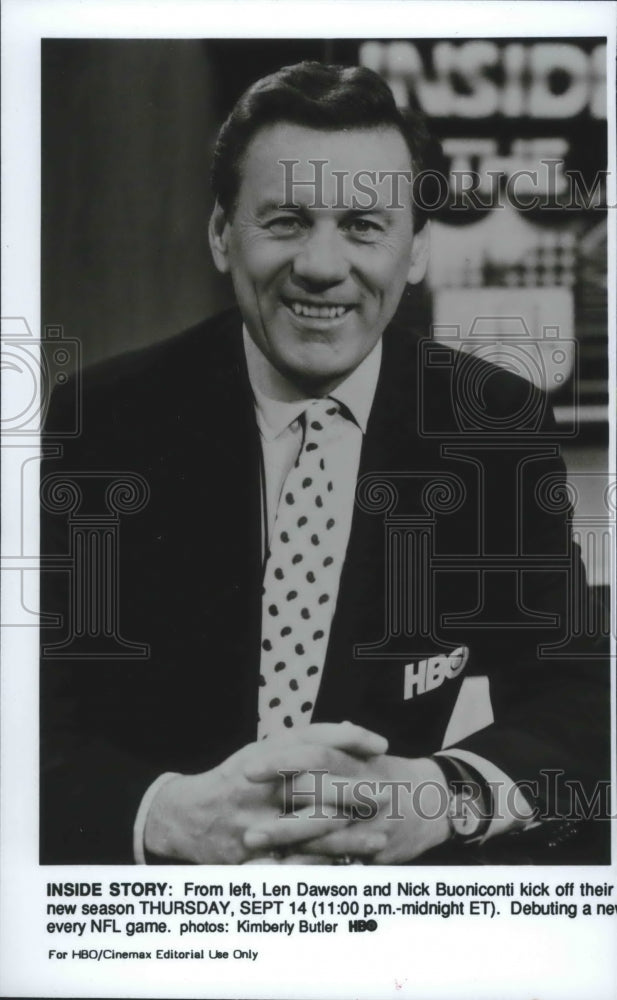 1989 Press Photo Football&#39;s Len Dawson kicks off new season of &quot;Inside The NFL&quot;- Historic Images