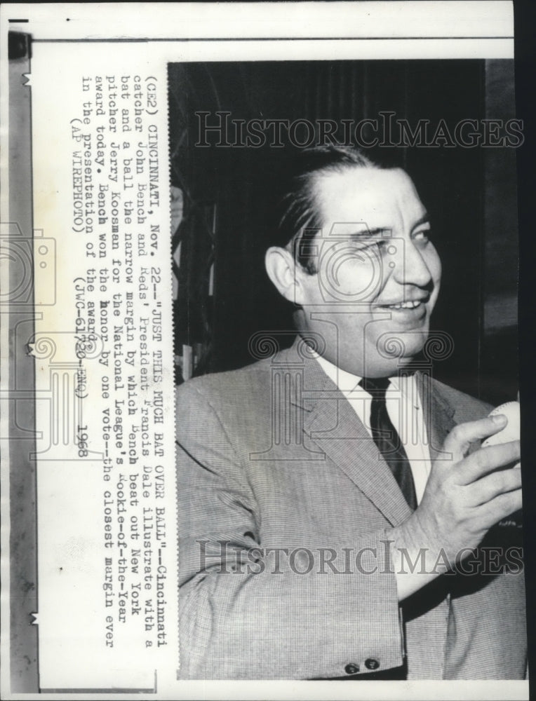 1968 Press Photo Cincinnati Reds baseball manager &amp; owner, Francis Dale- Historic Images