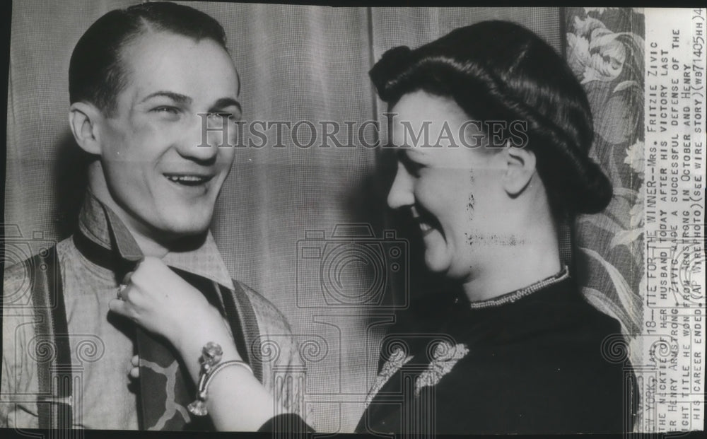 1941 Press Photo Boxing champ Fritzie Zivic and his wife after winning bout- Historic Images